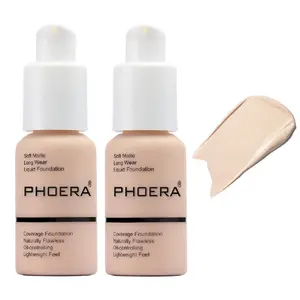 2 Pack PHOERA Foundation Makeup For Older Women,Flawless Soft Matte Liquid Foundation 24 HR Oil Control Concealer Foundation Makeup(101 Porcelain+102 Nude)