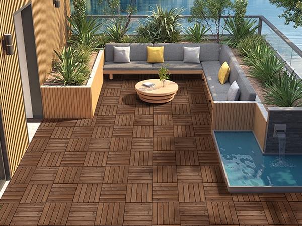 [27 PCS] Yaheetech Interlocking Patio Deck Tiles 12 x 12in Wood Floor Tiles Outdoor Flooring for Patio Garden Deck Poolside
