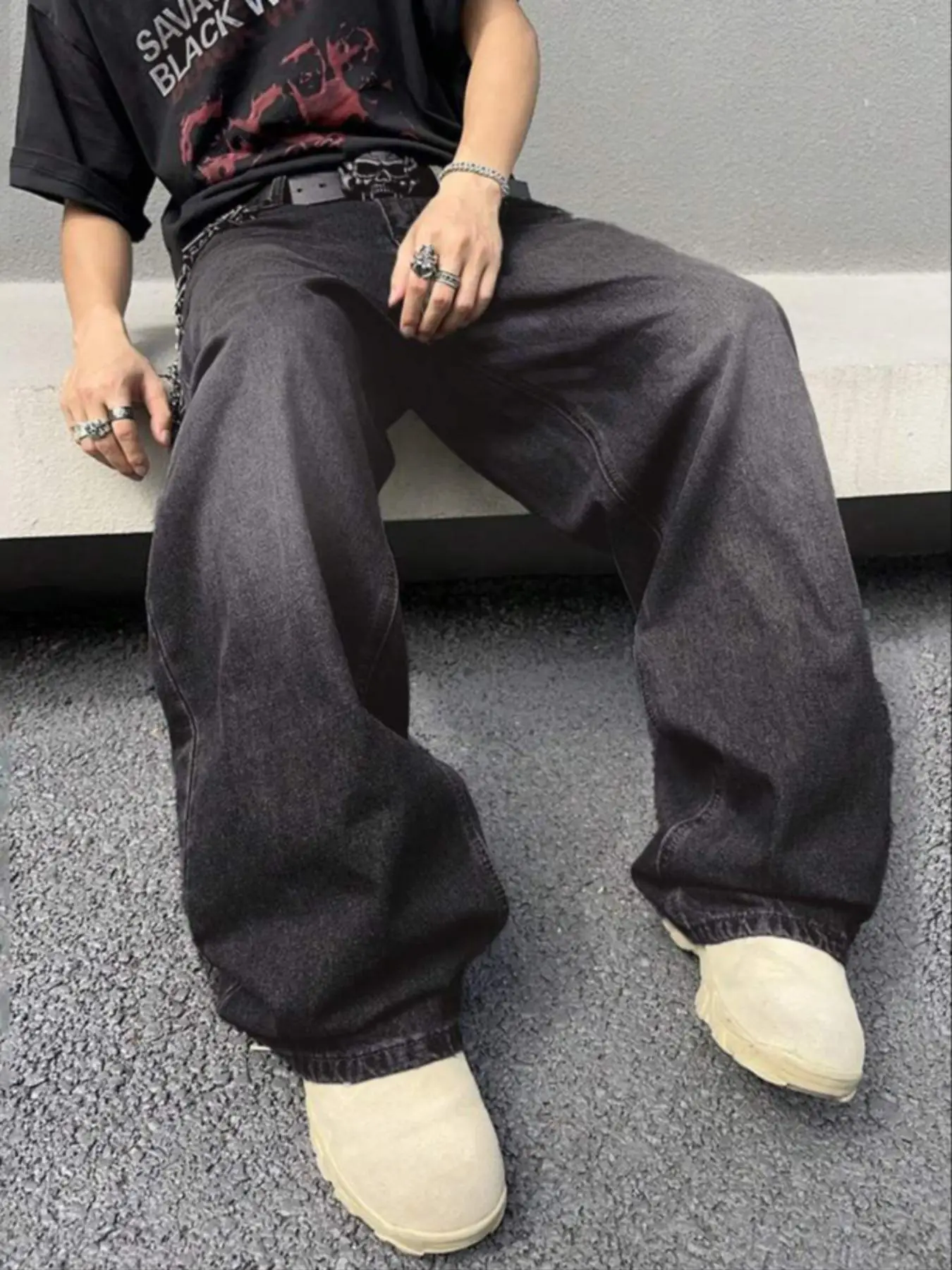 Men's Solid Color Straight Leg Jeans, Loose Casual Comfy Denim Trousers for Daily Wear, Fashion Men's Bottoms for All Seasons