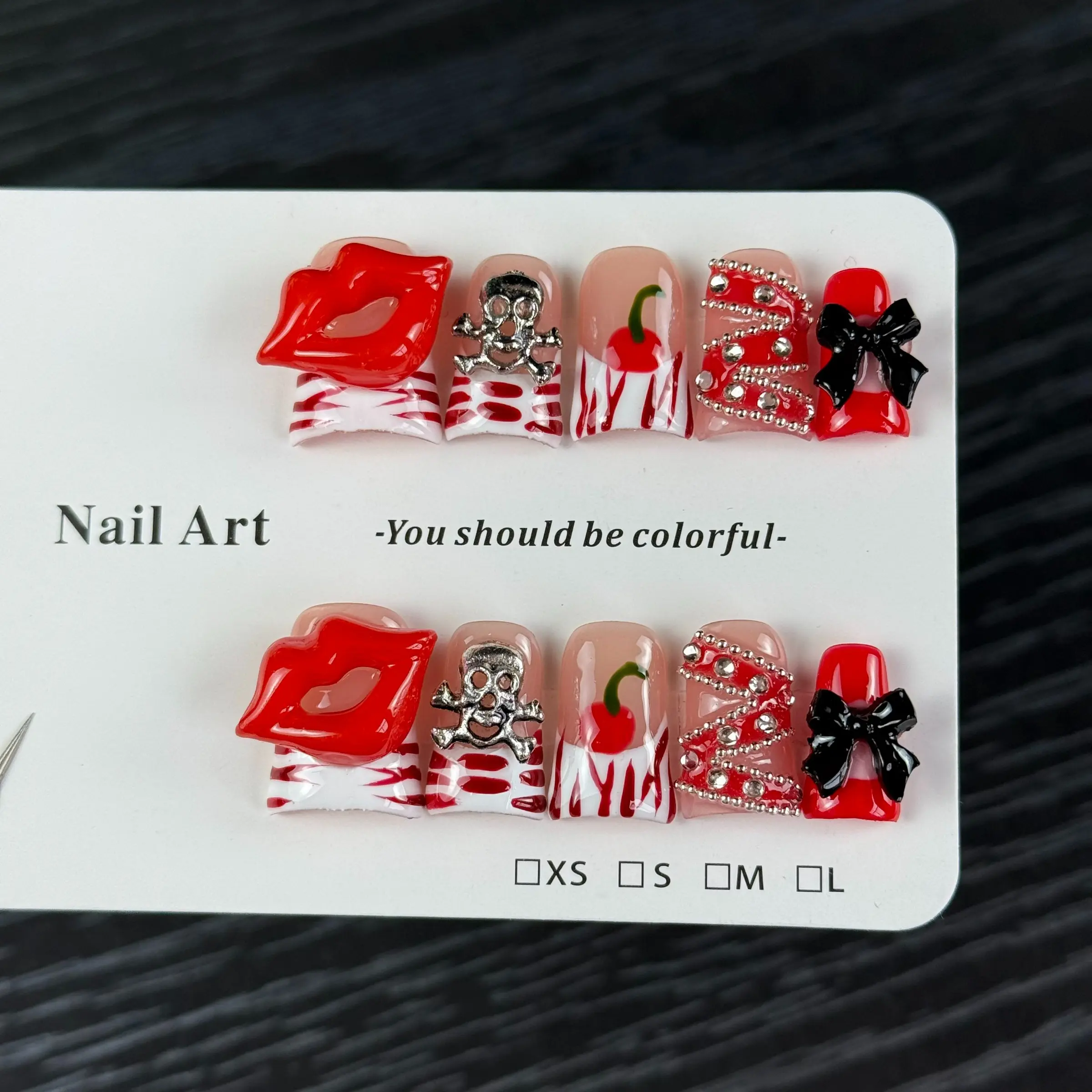 10pcs style, hand-painted zebra pattern, three-dimensional lips, bow tie, cluster of diamonds handmade fake nails, Decorative Nails, Nails press ons, Nail stickers, Nails Art suitable for music festivals, Halloween and carnival events