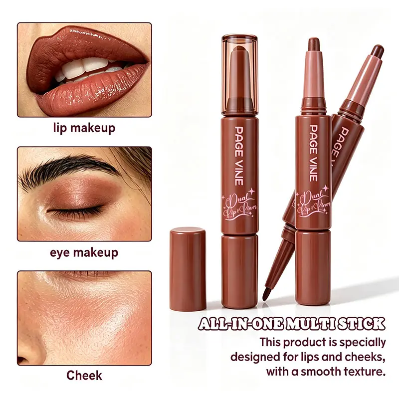 Dual-Ended Lip Liner and Lip Color Stick, 2 in 1 Soft Matte Lip Makeup with Slim Contour Tip and Rounded Fill End, Smooth Blendable Color for Nude Lip Combos, Gradient Looks, Daily Wear and Travel Touch-Ups