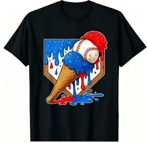 Distressed Baseball Ice Cream Drip Graphic Tee, Youth Unisex Crewneck Shirt, Men Women Casual Summer Streetwear, Funny Sports Baseball Tee, Daily Wear, #fyp #viral #ootd