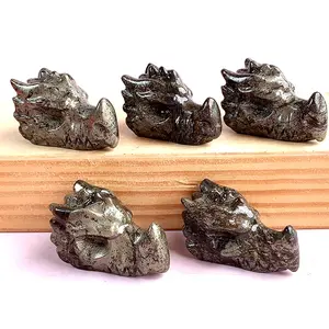 1 count Pyrite Dragon Skull Decoration Carving Crystal Carvings Powerful Energy Home Ornament