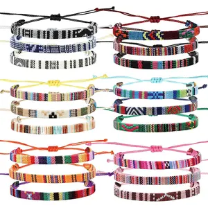18 Pcs Boho Surfer Bracelet Anklet Adjustable Beaded Anklets Handmade Braided Bracelet Colorful Summer Beach String Rope Boho Jewelry for Women Men