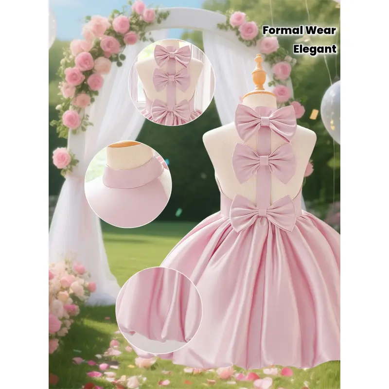 Elegant Pink Girls' Dress with Three Back Bows | Sleeveless Halter Neck, Flared Midi Skirt Perfect for Birthday Parties, Balls, and Wedding Pageants - TikTok Shop Elegant Pink Girls' Dress with Three Back Bows | Sleeveless Halter Neck, Flared Midi Skirt Perfect for Birthday Parties, Balls, and Wedding Pageants - TikTok Shop