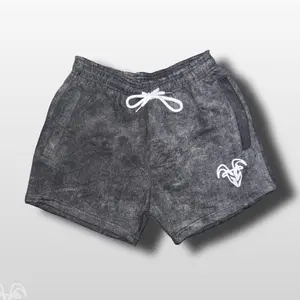 Goat Strength 5-Inch Inseam Black Acid Wash 100% Cotton Gym Shorts with Zipper Pockets - Acid Wash Design for Active Wear
