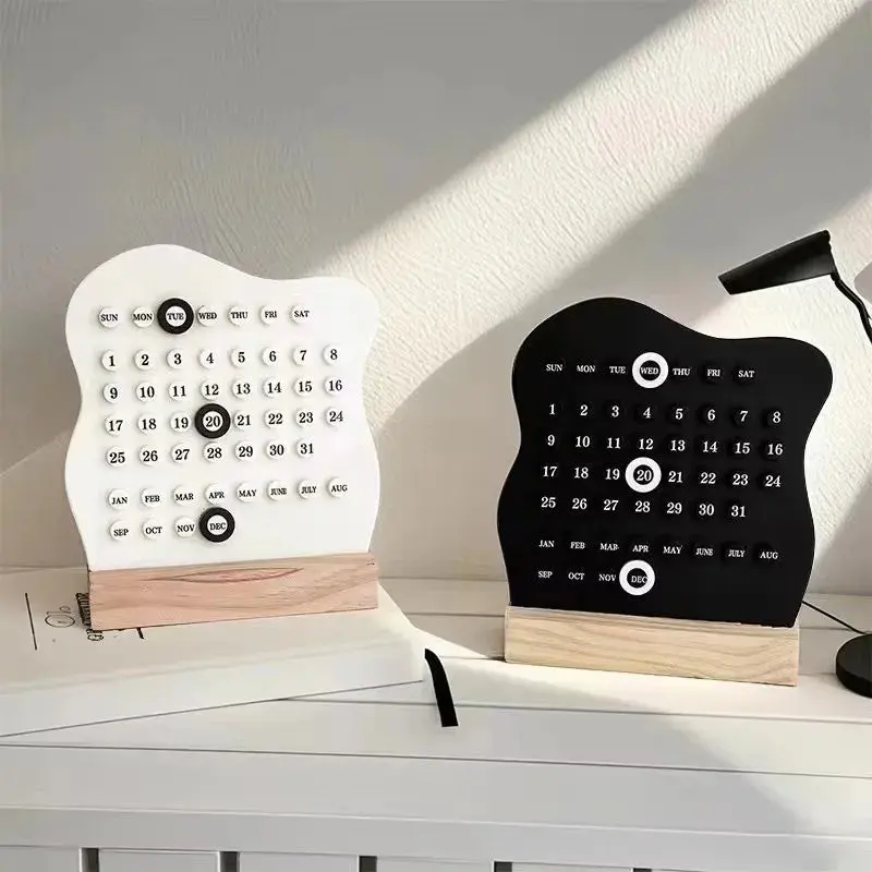 Cloud Wooden Desk Calendar - Natural Wood Finish, Compact Design for Home or Office Use
