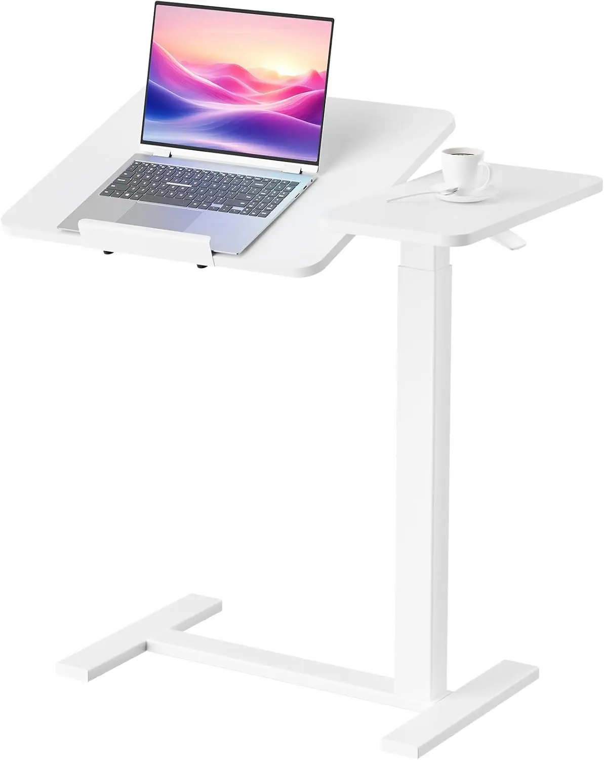 Adjustable Bedside Overbed Table with Wheels, White | Laptop Standing Desk with Tilting Top Height, Mobile Rolling Computer Cart for Hospital Home Bedroom Use