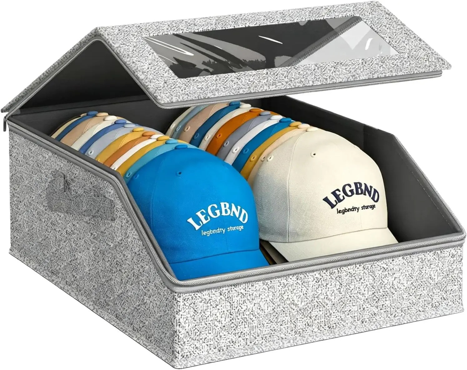 Hat Storage Box,Baseball Cap Storage,hat organizer for closet,holds up to 15 hats,stackable,suitable for bedrooms,travel RV,dustproof hat box with clear window (Grey-KB)