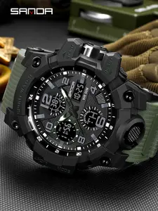 SANDA Fashion Leisure Sports Alarm Clock Multi functional Men's Watch Timing Waterproof Night Light Men's Electronic Watch Sports Digital Watch Ideal Gift Item Waterproof Multifunctional Watch