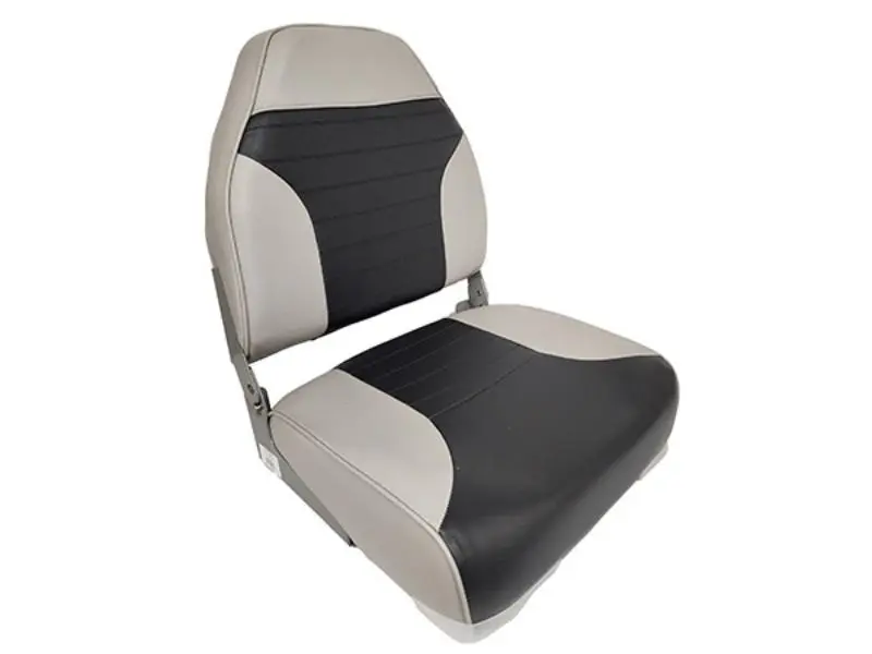 HORIZON 1002-ABC High Back Boat Seat, 21.5 in. Fold Down Chair in Grey & Charcoal, UV Treated Marine Vinyl with Aluminum Hinges, Boating, Density Foam Padding, Impact Plastic Frames, Mildew Resistant, Injection Molded, No Pinch Hinges, Boat Seating, Vinyl