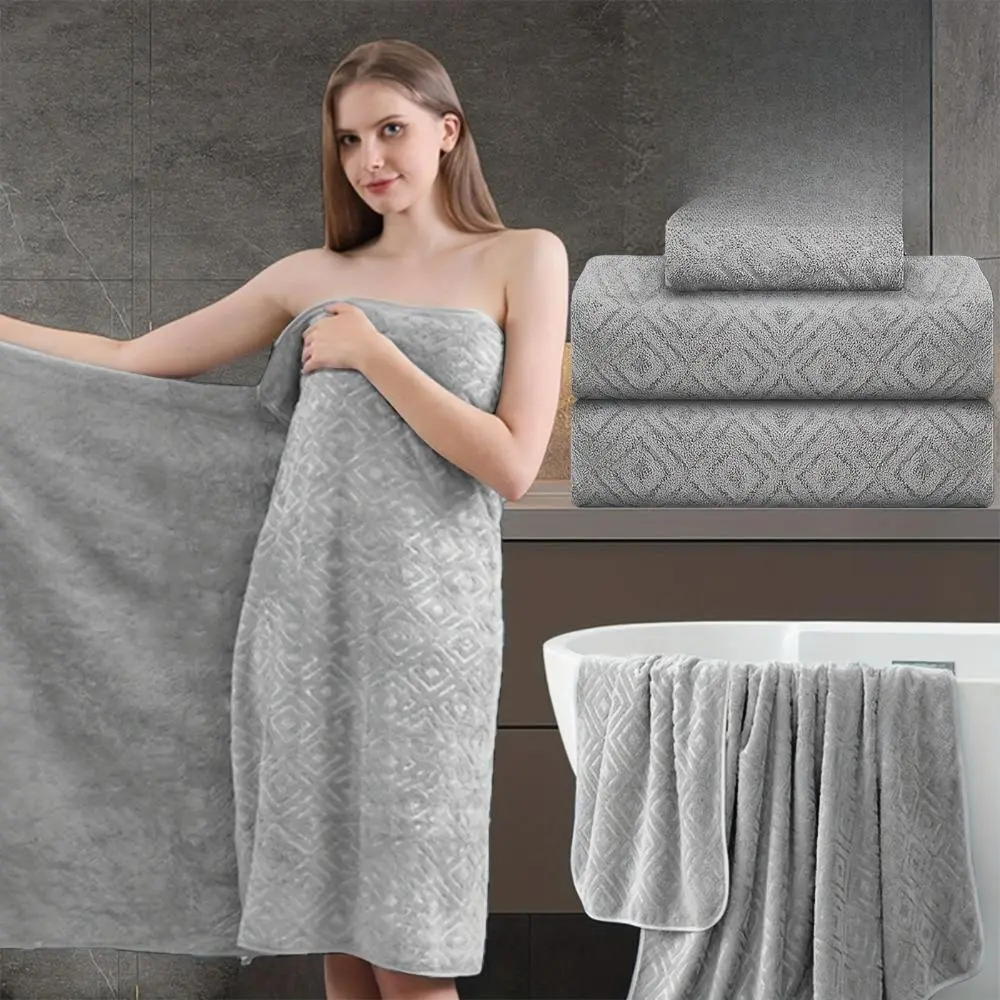 Cozy 2-Piece Coral Fleece Towel Set, Large Geometric Bath and Hand Towels, Ultra-Soft, Absorbent & Quick-Drying for Bathroom, Bath Towel