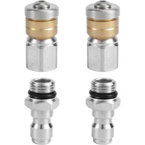 4pcs Sewer Jetter Nozzle Set, Stainless Jetter Nozzle for Pressure Washer Drain Jet Hose Tips with 1/4" NPT Quick Connector Rotating Button Nose Sewer Jet Nozzle Tool 5000 PSI