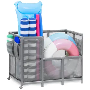 Coast Modern Pool Organizer for Floats and Toys - Extra Large Mesh Pool Storage Bin for Outdoors - Gray