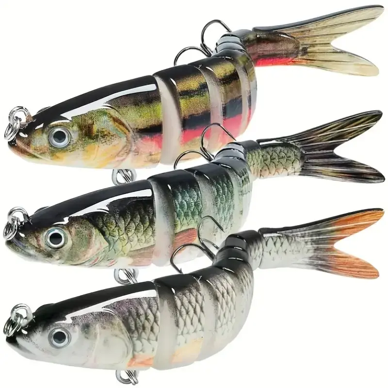 3pcs Plastic Multi-Jointed Swimbait Fishing Lures, Realistic 13.5cm/5.3in 20g Freshwater Baits with 3 Treble Hooks
