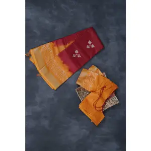 Liva Certified Linen Cotton Saree: Batik Prints and Contrast Border