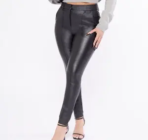 #5189 Front Pleat Black Leather Jeggings