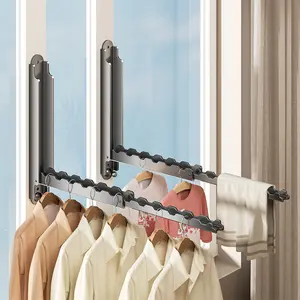 Multi-layer adjustable and foldable clothes drying rack - wall-mounted, window-mounted, no need for drilling, balcony telescopic pole, for home use, adjustable clothes drying rack, bedroom and guest room accessories, telescopic clothes drying rack