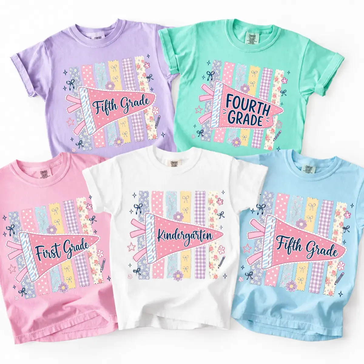 Back to School Grade Level Teacher Shirt for Women, Cute Pastel Pencil Tee, Pre-K Kindergarten First Second Third Fourth Fifth Grade Classroom Outfit, First Day of School Teacher Gift