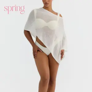 Women's Asymmetrical Knit Poncho Cover Up Off Shoulder Shawl Tops Summer Holiday Beachwear tiktokshopspringglowup