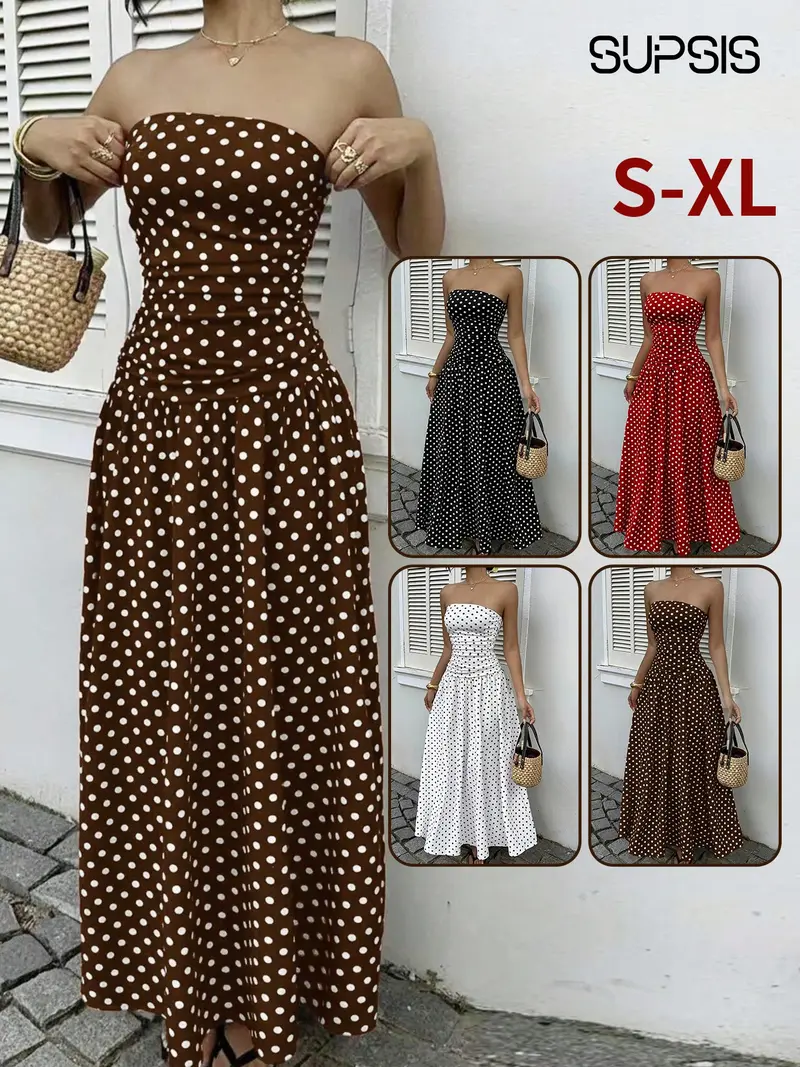 brown and white polka dot dress - TikTok Shop