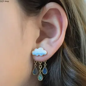 Cloud Glitter Raindrop Dangle Earrings for Women, Exquisite Trendy Ocean Vibes Drop Earrings, Cute Charming Fashion Jewelry, Stylish Accessory Perfect for Daily Casual Wear, Party Gatherings and Lovely Birthday Gifts for Teens