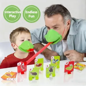 Interactive Family Game Set, Frog Mask with Retractable Tongue, Target Chart and Number Cards, Educational Board Game for Kids Aged 3+