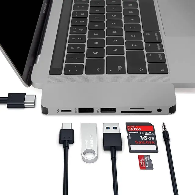 Hyper HyperDrive SOLO 7-in-1 USB-C Hub GN21D-GRAY Space Gray - 7 Ports HDMI Thunderbolt USB-C SD Card Reader for MacBook & PC, Type C Adapter