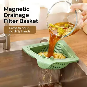 2 Counts Triangular Draining Basket Kitchen Filter Net Storage Rack Strainer for Vegetable Fruit and Rice Residue