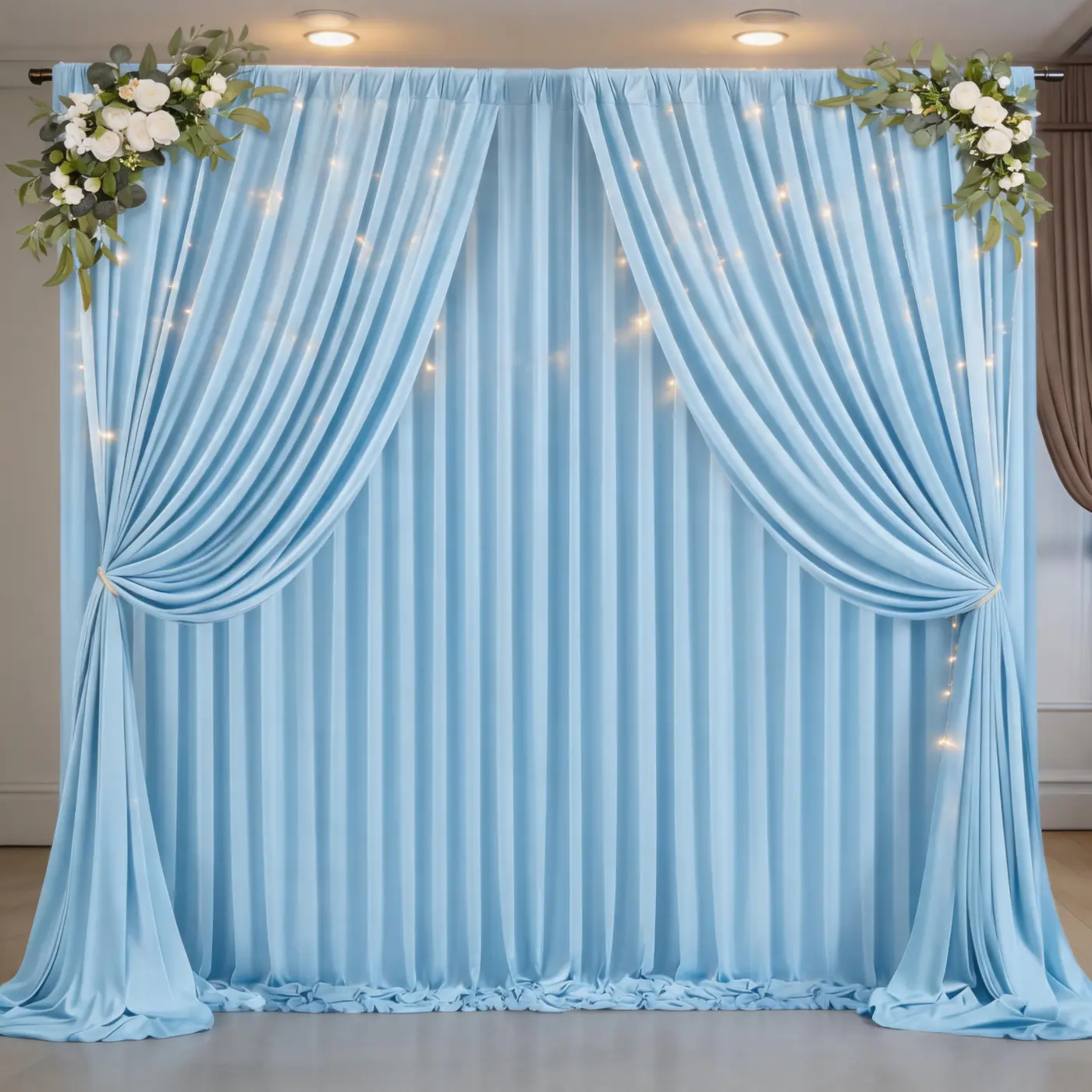 10-Panel Baby Blue Soft Flowing Polyester Hanging Drapes - Wrinkle-Free Silky Photo Backdrop Curtains, 5x10ft Wipeable for Romantic Glam Events (Halloween, Autumn Wedding, Business Use), All Seasons