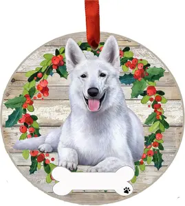 White German Shepherd Ornament - Personalizable - Dog Gifts - Ceramic Round Ornament with Glazed Finish - X-mas Decoration - Christmas Ornaments Craft Gifts - Ornaments for Pet Lovers 3x3 inch