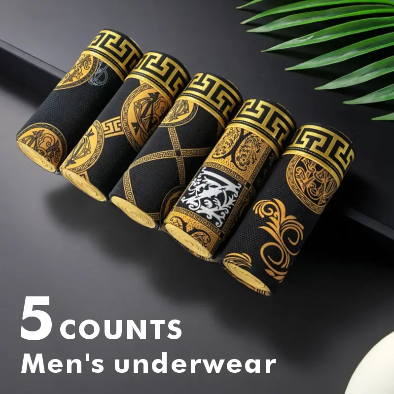 [5pcs / Pack] Men underwear - BreathableComfortable, No Ride-Up Design for All-DayActive Wear, All Over Print Boxer Brief.Stretchymen Stylish,The size runs small, so we recommend ordering one size up.