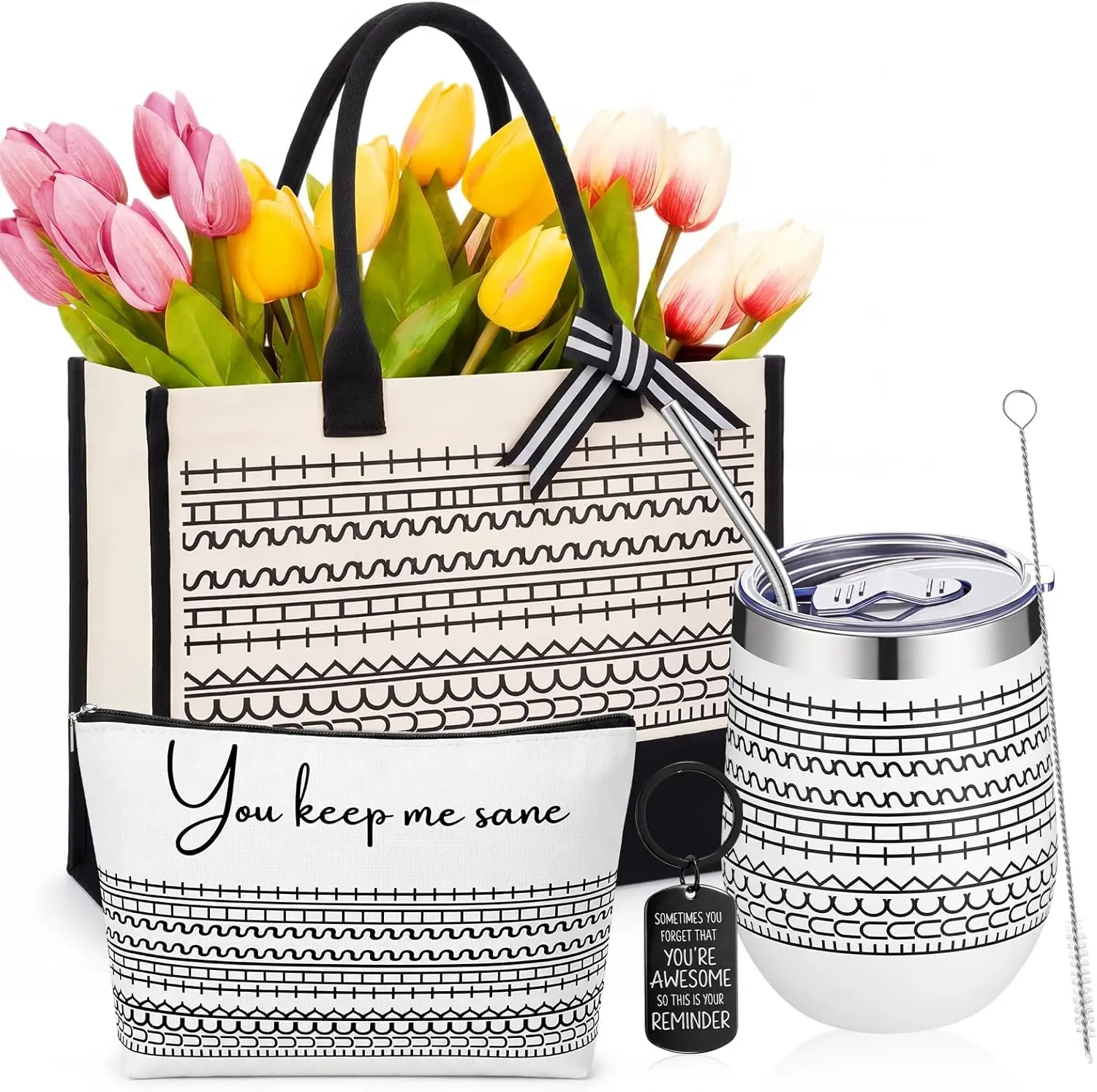 Sieral 4 Funny Message Gifts 12 oz Secret Message Coffee Mug Tote Bag Makeup Bag Inspirational Keychain Birthday White Elephant Gifts Stainless Steel Tumblers Gag Gift for Friends Mom Wedding(White)