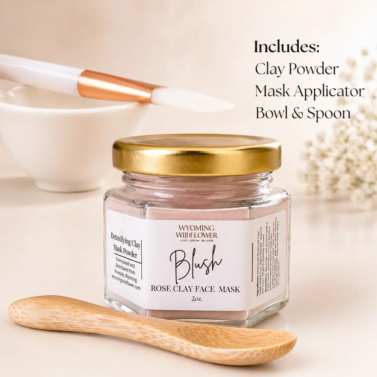 Blush Clay Face Mask Kit - 26 Masks | Detoxifying | Organic Clay | Applicator | Moisturizing | Removes Dirt