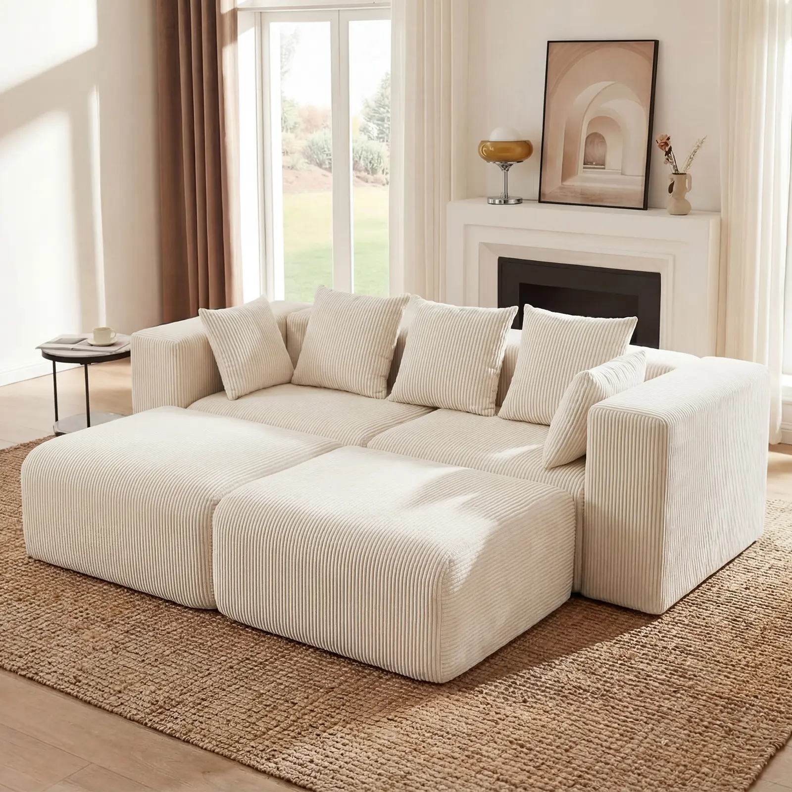 【JOYVELLEHEIM】Corduroy Compression boneless Couch, Vacuum Packed Modular Couch, Tool-Free Assembly Cloud Couch for Living Room Apartment Small Space furniture sectional sofa Corduroy