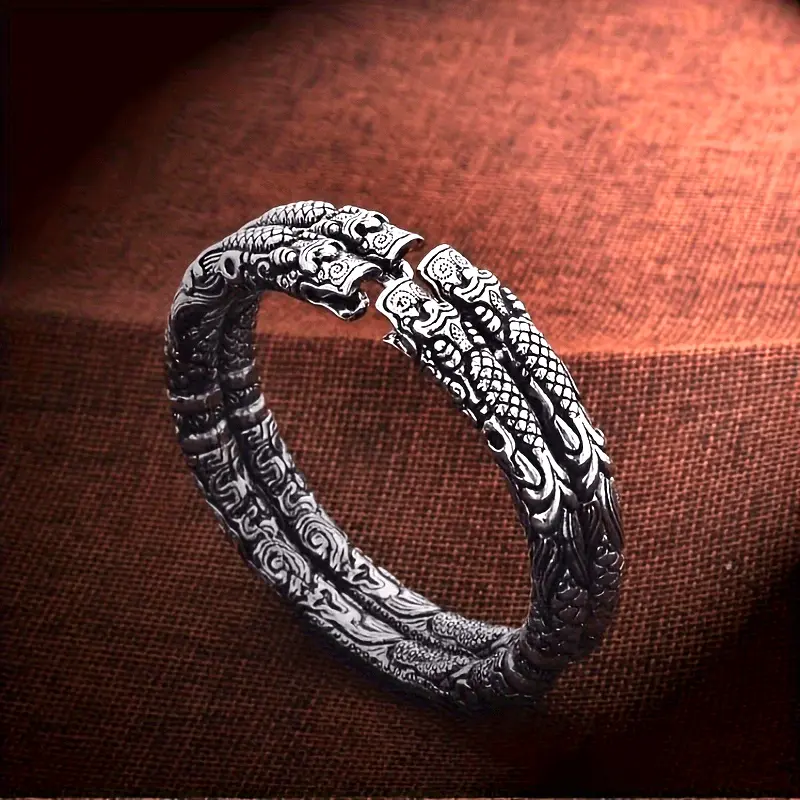 Vintage S925 Silver Faucet Design Bangle - 1 Silvery Adjustable Open Cuff Bracelet for Adults, Daily Fashion Jewelry, Holiday Gift