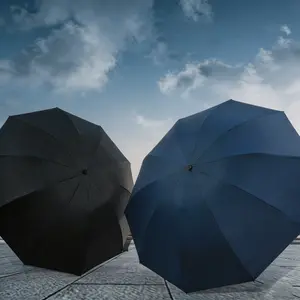[12-Rib Extra Large Automatic Umbrella]-Windproof Heavy Storm-solid metal automatic opening heavy duty load,sturdy construction,school office travel,essential household item,year-round use,metal handle,cool product,portable sun protection,black color