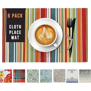 Placemats 100% Cotton 13x19 Inch, Dining Table Placemats Set of 6, Place Mats For Dining Table Decor, Kitchen & Table Linens, Coffee Mat For Christmas Dinners-Multi Stripe