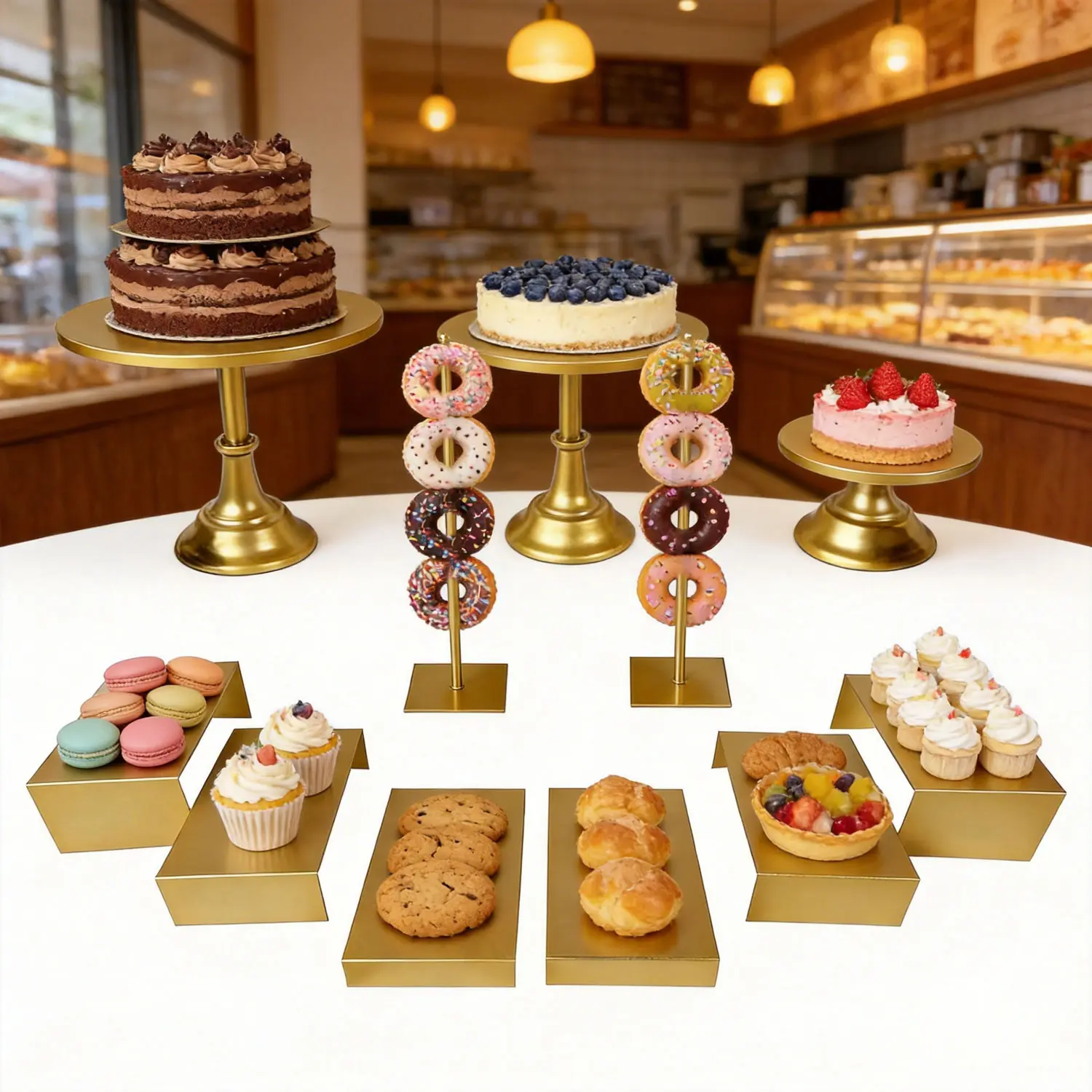 11Pcs Metal Dessert Table Set Round Cake Stands & Buffet Risers for Wedding Birthday Party  Black/Gold/White/Pink  Cupcake Pastry Display