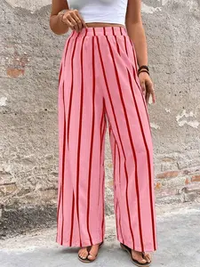 Women's Striped Wide Leg Pants, Casual Loose-Fitting, Comfortable for Vacation and Home, Long Hem, Spring & Fall Fashion, Bohemian Trousers