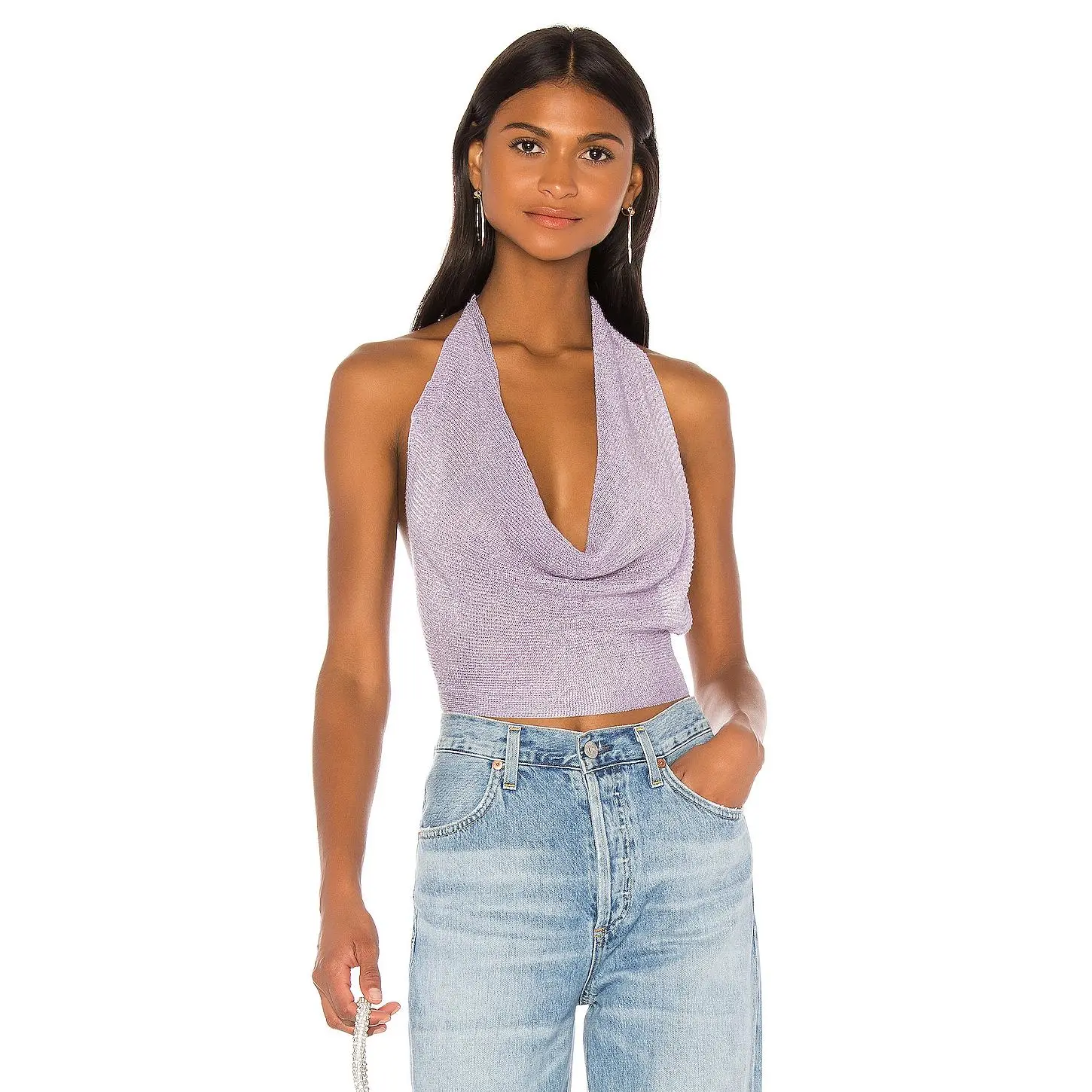 superdown Rubie Cowl Neck Top in Lavender Metallic