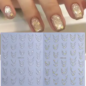 2pcs Metallic Star Line Nail Stickers Holographic Gold Silver Stripes French Line Nail Decals Sliders DIY Manicure Decoration