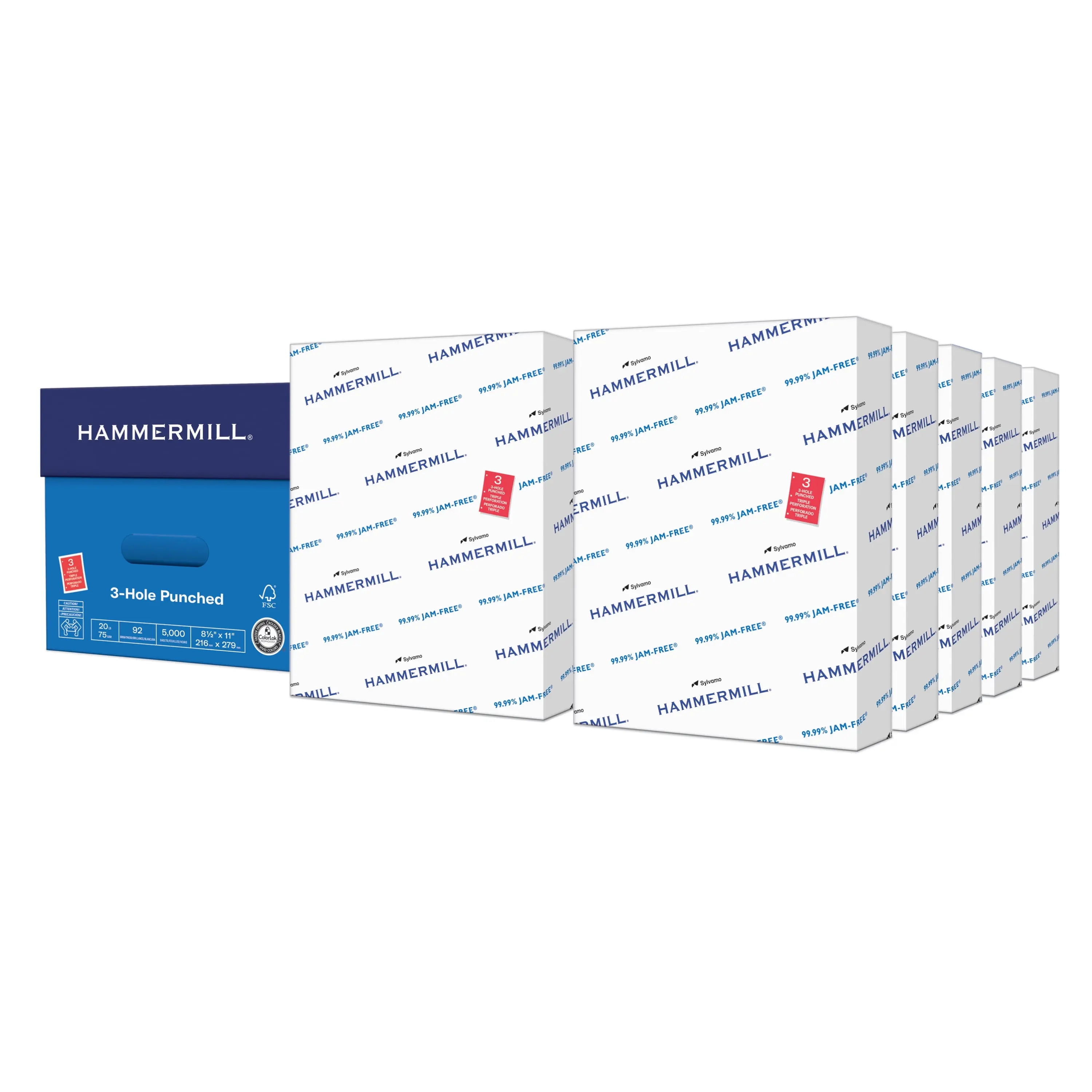 Hammermill Copy Plus 3-Hole Punch Paper, 8.5"x11", 20 lb, 92 Bright White, 10-Ream Case (5,000 Sheets)