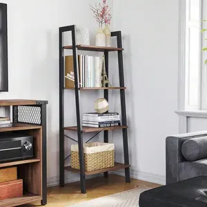 4-Tier Ladder Shelf, Multifunctional Storage Rack & Bookcase, Hazelnut Brown, for Living Room, Kitchen, Plants, and Home Office