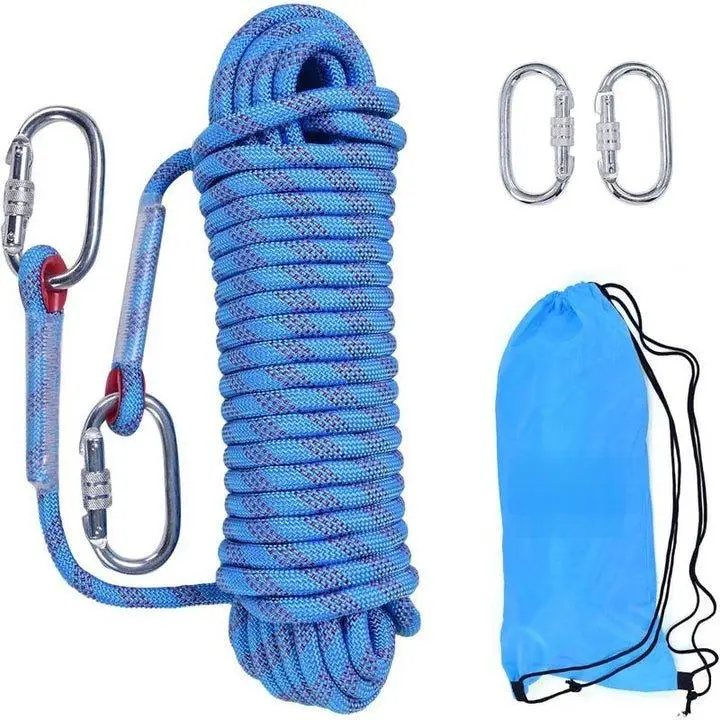 12mm Heavy-Duty Braided Static Climbing Rope with 2 Carabiners, Escape Rope for Outdoor Rock Climbing, Rappelling, Available in 10M-50M (32FT-164FT) Lengths, 30.48M (100FT) Option