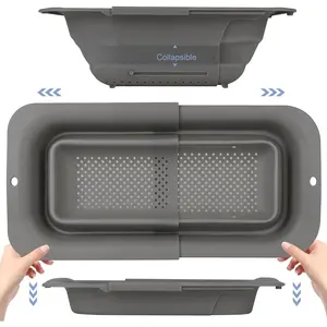 7Qt Collapsible Colander Strainer, Expandable Over the Sink Colander, Adjustable Silicone Kitchen Sink Strainer, Foldable Large Colanders Basket to Wash Vegetable, Fruit, 15" to 19.8"