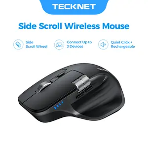 TECKNET Wireless Mouse, Bluetooth Mouse (BT5.3/5.0 & 2.4G) Rechargeable Ergonomic Optical Mouse with 6 Adjustable DPI, Side Scroll, Quiet Clicks, USB A Receiver, 7 Buttons, Wide Compatibility