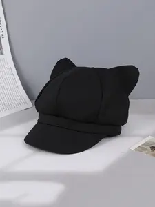 Women's Cute Cat Ear Design Baker Boy Cap, Casual Trendy Adjustable Stylish Hat for Women, Fashionable Hat for Fall & Winter for Women & Girls