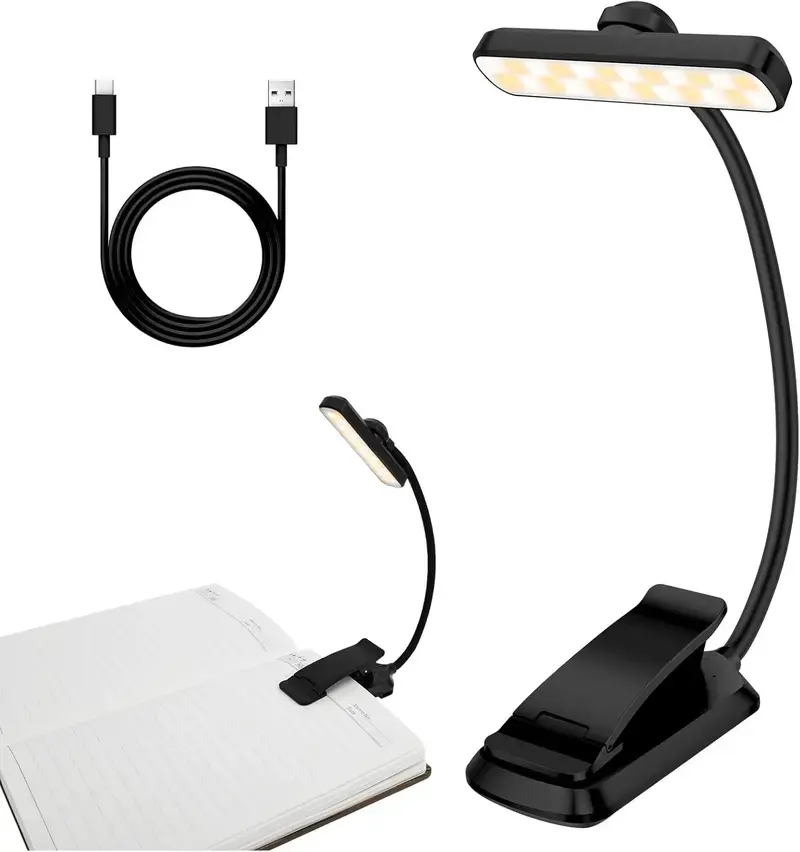 karidi Rechargeable 24 LED Book Light for Night Readers, Adjustable 360° Flexible Gooseneck, 5 Color Tones, Clip-On for Books/Tablet, USB-C, 80H Glare-Free Eye Care, Energy-Efficient Modern (Black White)