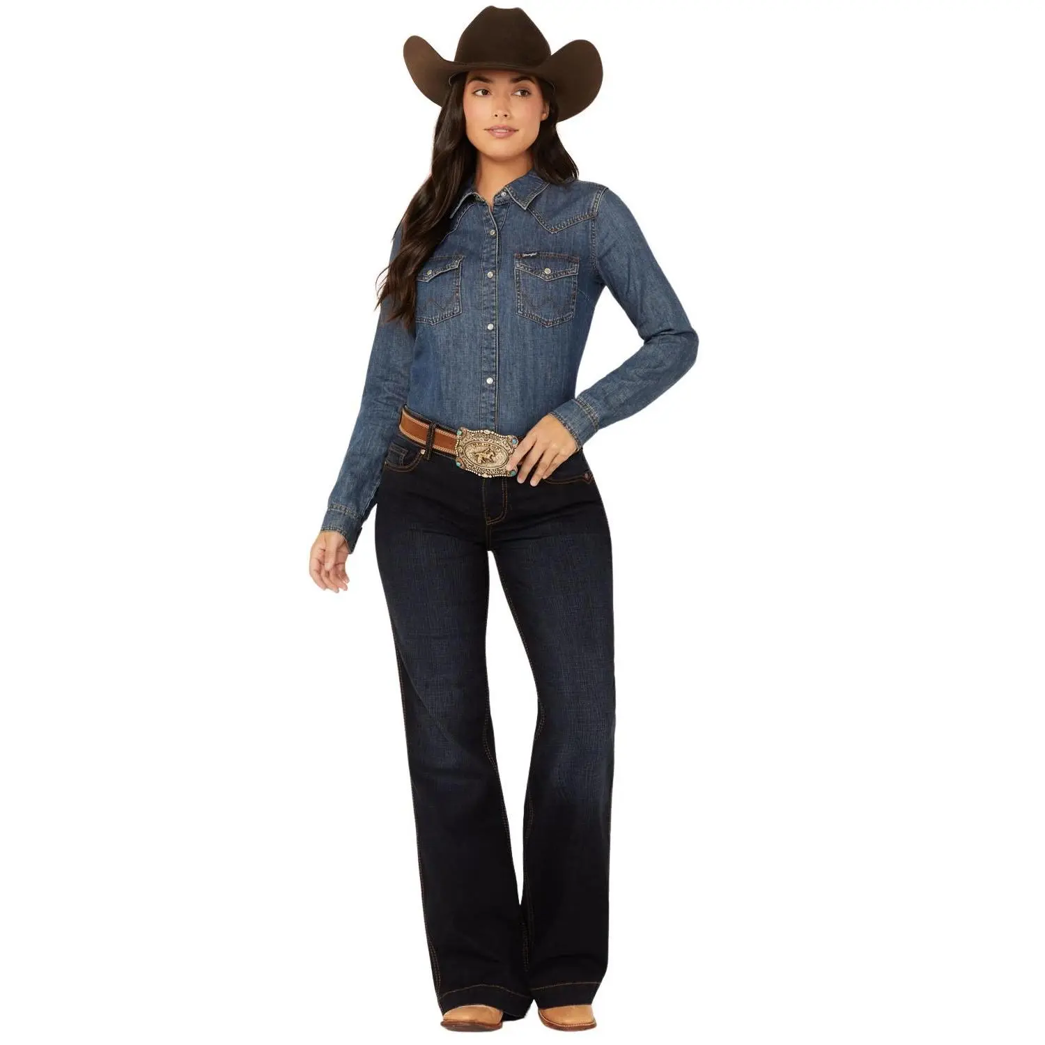 Shyanne Women's Pocatello Dakota Dark Wash Mid Rise Trouser Riding Jeans - Srfa23j41-Dkw